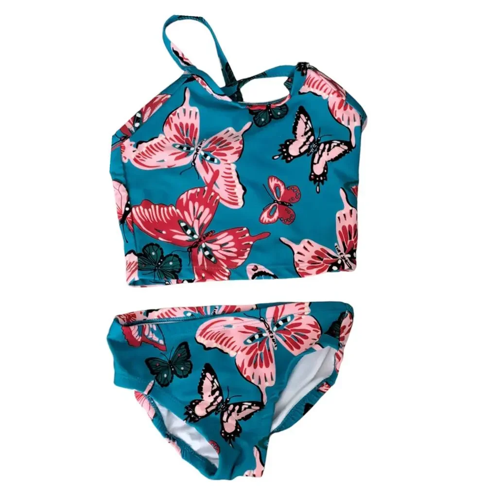 Hanna Andersson Girls Blue Butterfly 2 Piece Tankini Swim Set Size 2T 85 CM